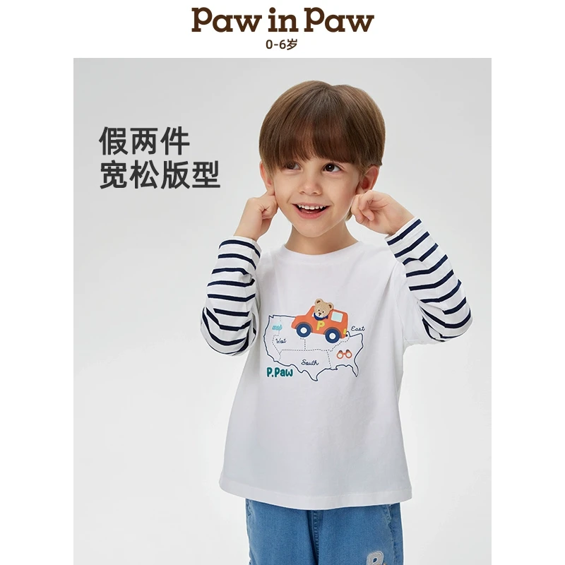 【5A抗菌】PawinPaw卡通小熊童装25男童假两件长袖T恤PCLAF2271E