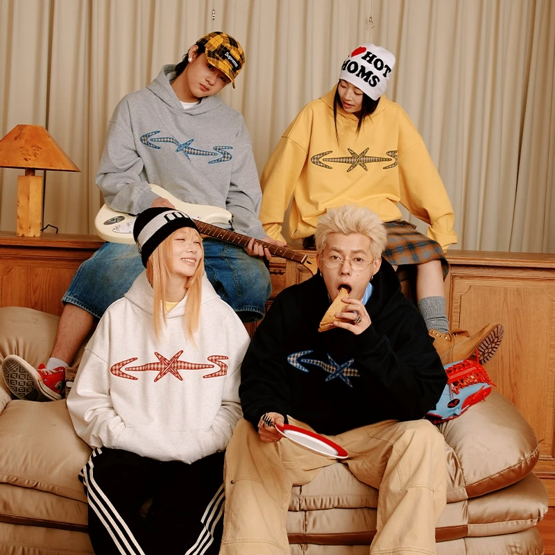 CoosRetro美式logo图案格子贴布绣连帽卫衣男女春季外套CS51J41