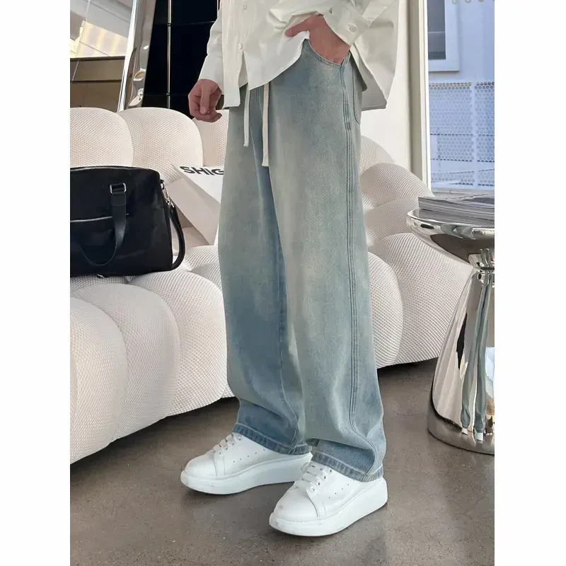 【时尚起易】夏季薄牛仔裤男女款休闲百搭宽松浅色复古垂感直筒裤男