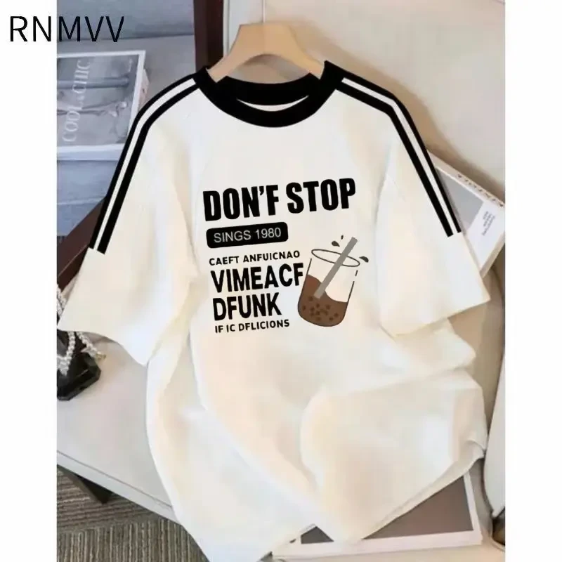 重磅100%纯棉三条杠短袖T恤女美式复古夏季新款宽松oversize上衣