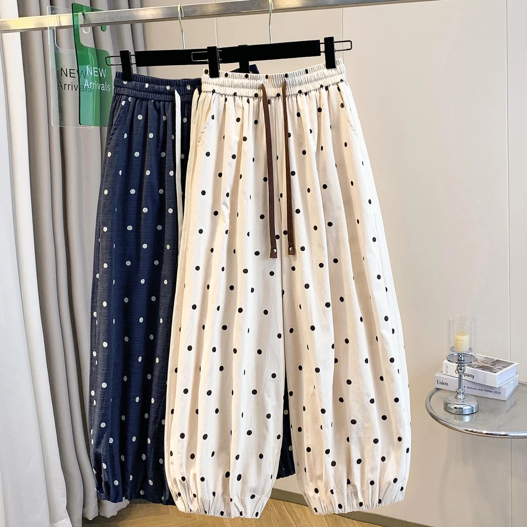 夏季高端舒适波点气球阔腿裤女宽松显瘦百搭九分哈伦裤灯笼裤