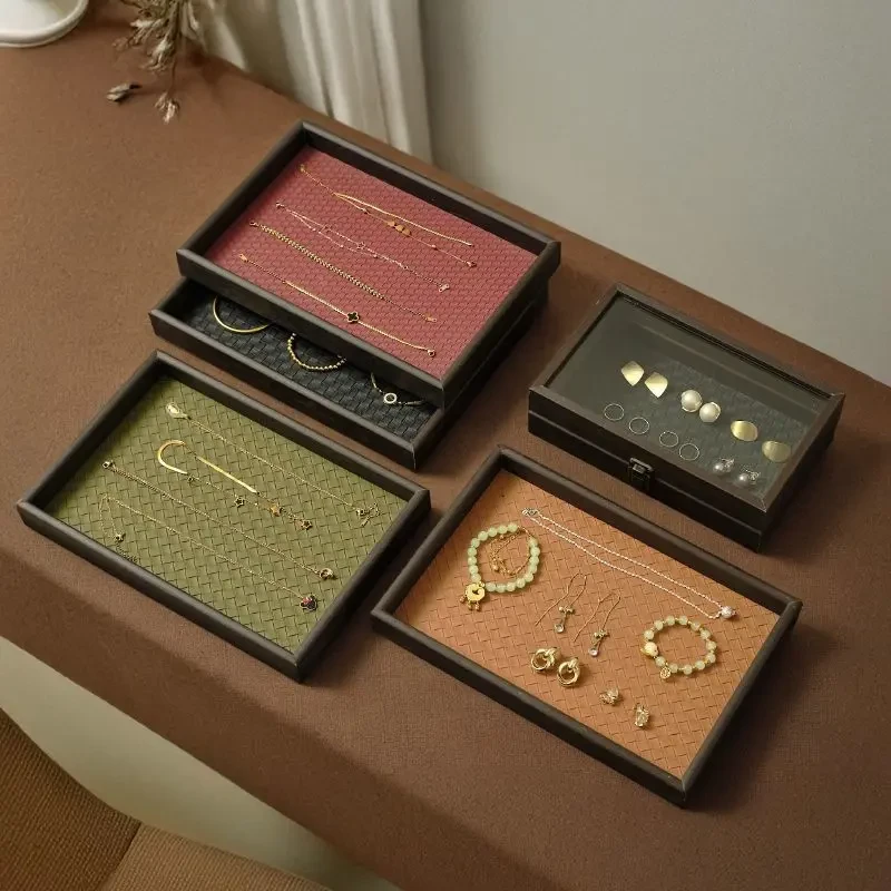 轻奢木质皮革收纳托盘置物盘小物件收纳盘客厅桌面托盘