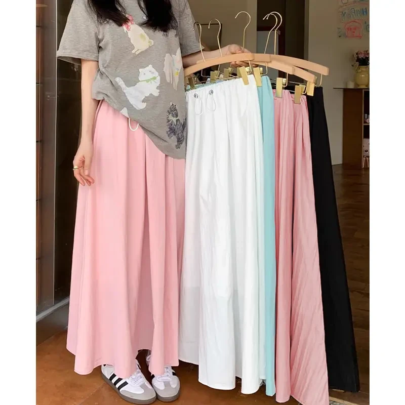 孕妇装新款韩版洋气抽绳山本裙夏季外出时尚穿搭垂感中长款半身裙