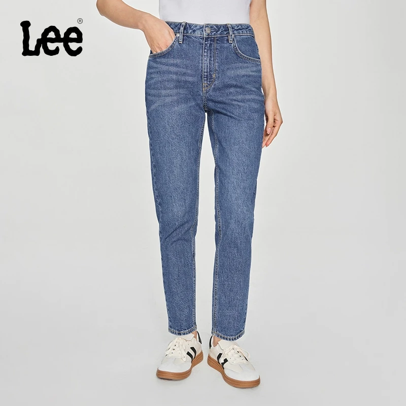 Lee25早春413标准高腰小直脚五袋款中蓝色女牛仔裤潮流A08185