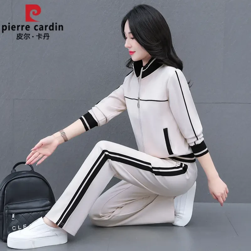 皮尔卡丹休闲立领运动套装女2025新款春秋时尚宽松开衫春秋两件套