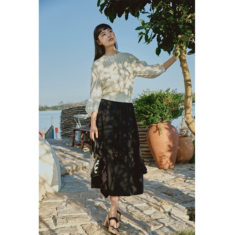 【Fy】荷叶边显瘦松紧腰半身裙子2025春季新款专柜撤柜品牌女装