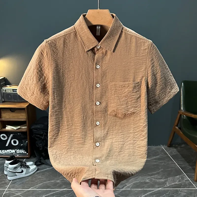 轻奢小清新短袖衬衫男夏季薄款舒适时尚衬衣百搭休闲帅气宽松上衣