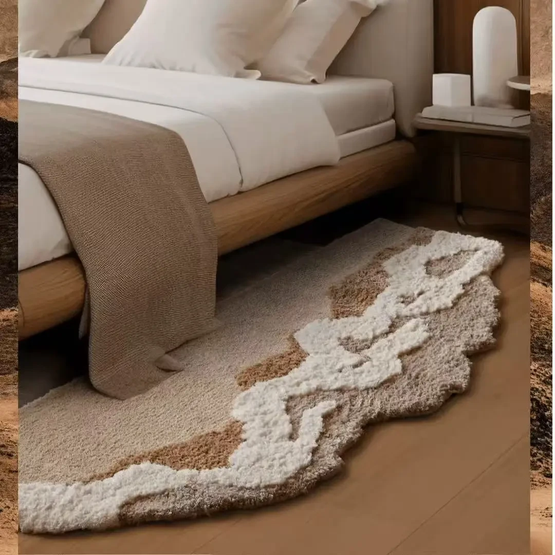奶油风沙滩不规则床边毯高级卧室衣帽间客厅毯74*180cm（微微微瑕
