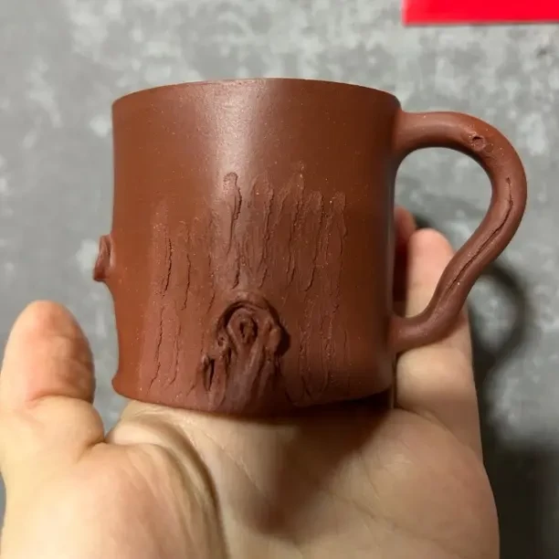 原矿紫砂全手工带把梅桩主人杯