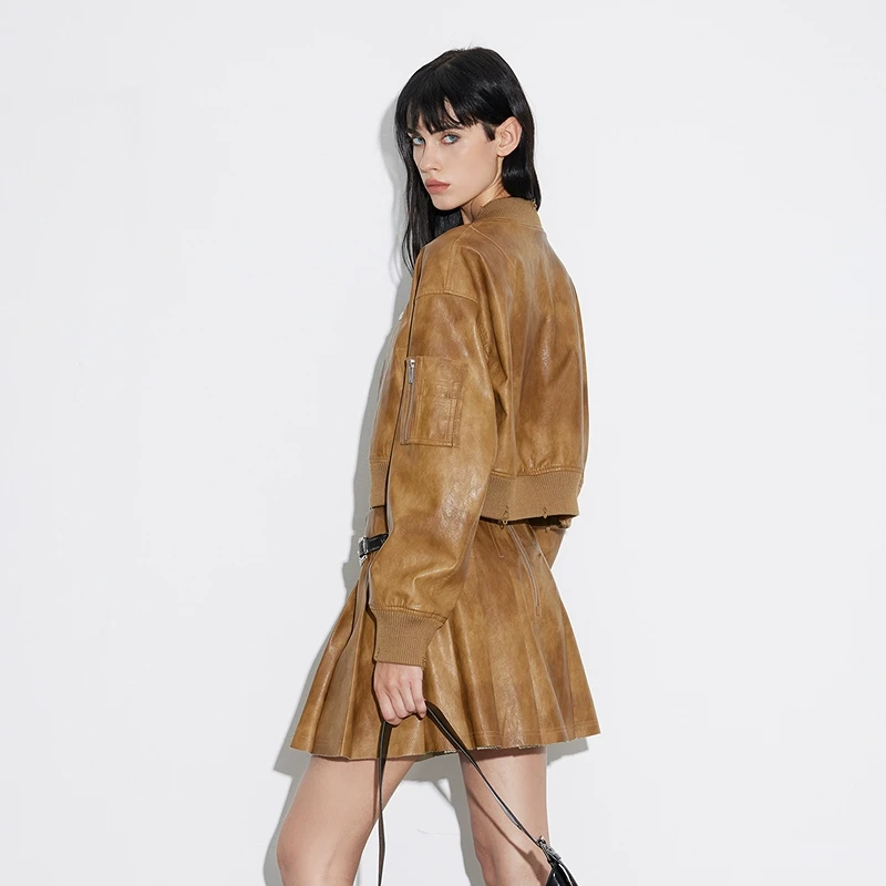 【商场同款】PHORM2025春装新款皮质复古球服夹克外套W09312516