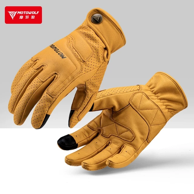 摩多狼通群四季摩托车真皮手套复古机车骑士装备骑行防摔透气指新