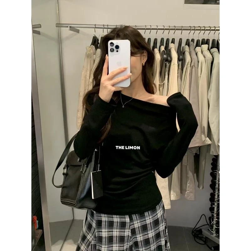 韩系一字领长袖女2025早秋新款宽松显瘦百搭上衣