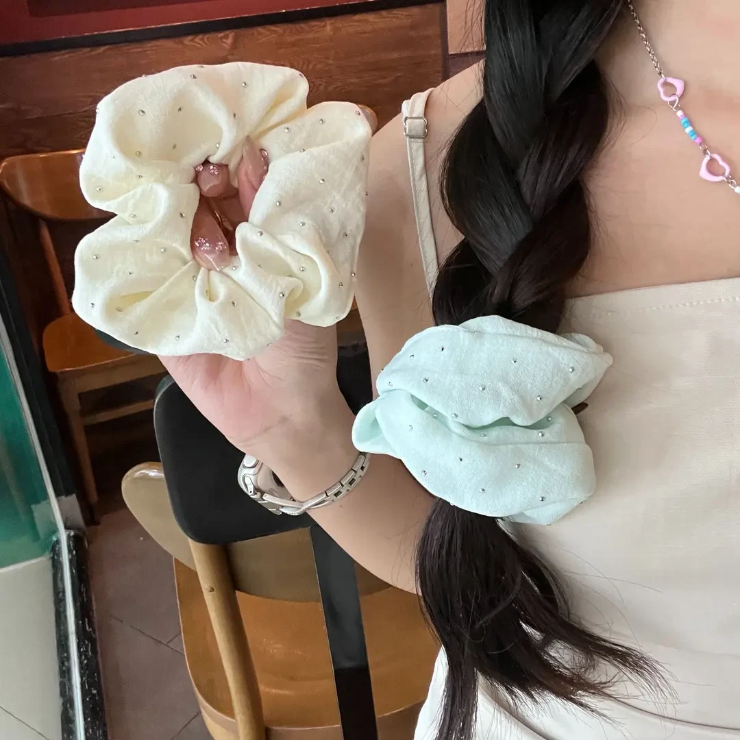 蓝绿色大肠发圈薄荷曼波发饰新款真丝头绳复古法式高级感韩系温柔