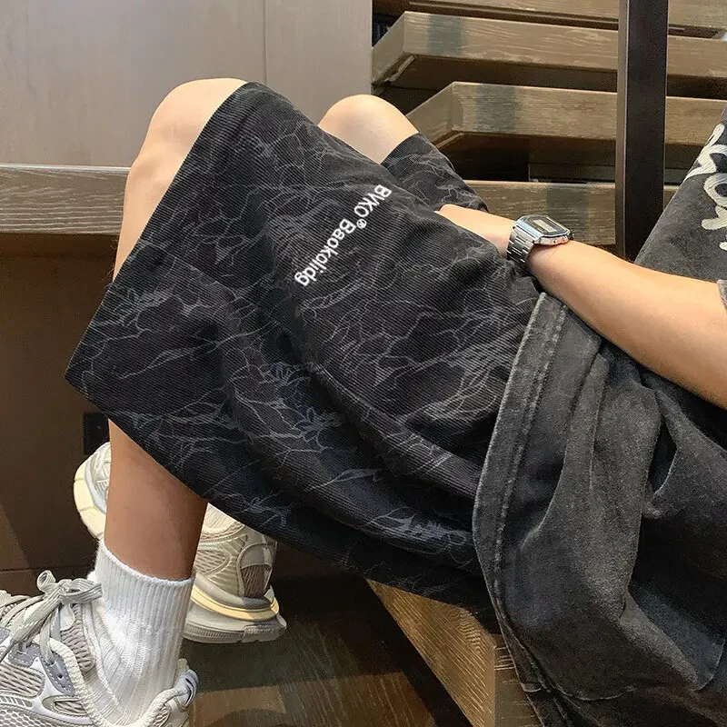 扎染刺绣休闲短裤男款夏季运动潮牌宽松大码五分裤子男士外穿裤衩