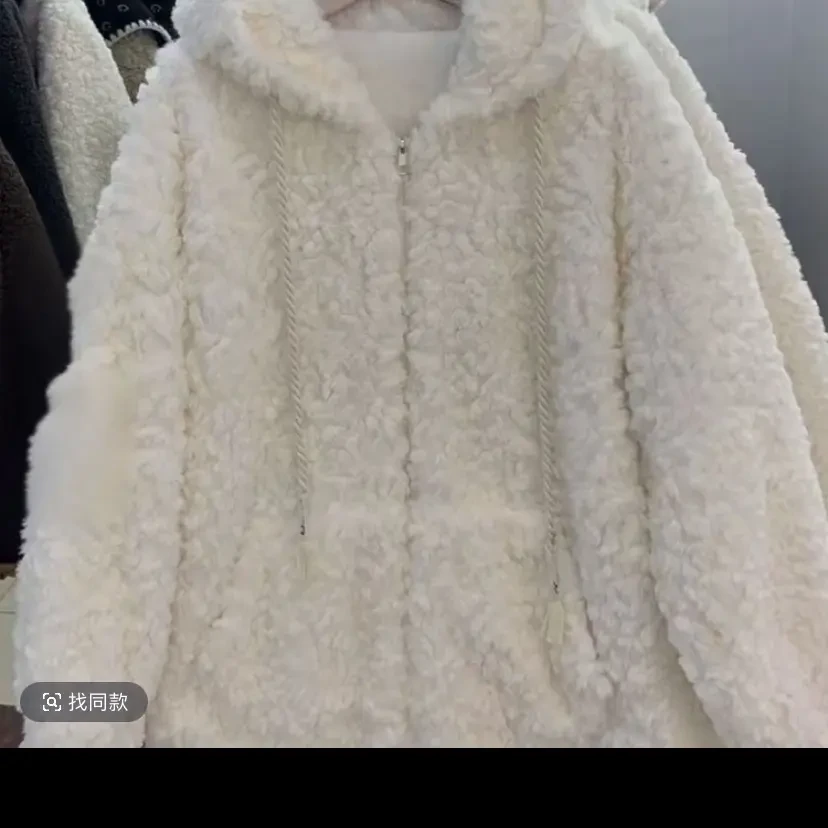 8803#镜面连帽抽绳帽加绒外套（有浮毛介意勿拍）