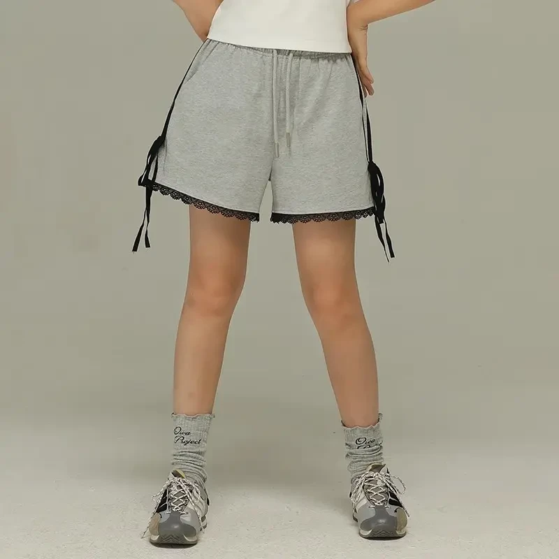 小女森女童夏季韩系蕾丝拼接绑带短裤儿童薄款运动热裤宽松短裤子