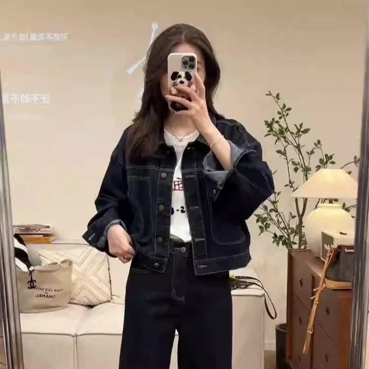 正品深色牛仔短款外套女2025春季新款休闲时尚今年流行夹克上衣潮