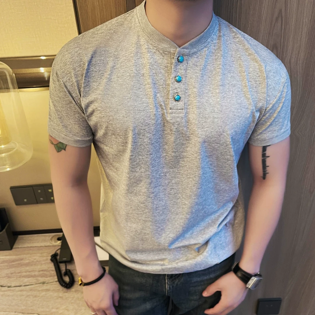 男士夏季透气宽松短袖运动休闲复古潮流纯色商务Polo衫修身韩版