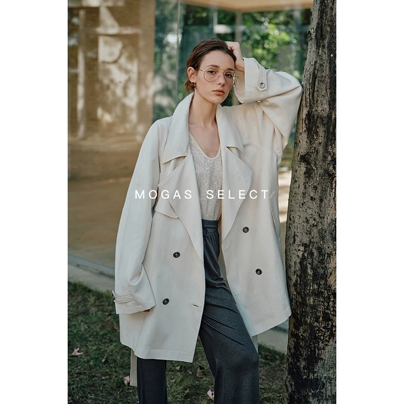 Mogas重磅莱赛尔设计感Row风系带风衣中长款外套女春312901