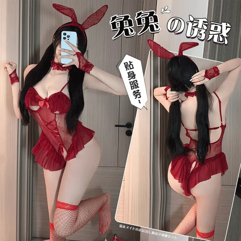 情侣趣味 性感蕾丝纯欲风兔女郎连体私房睡衣