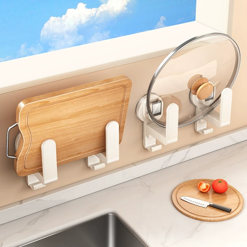 厨房吸盘锅盖架壁挂式菜板放置架多功能砧板置物架免打孔收纳架子