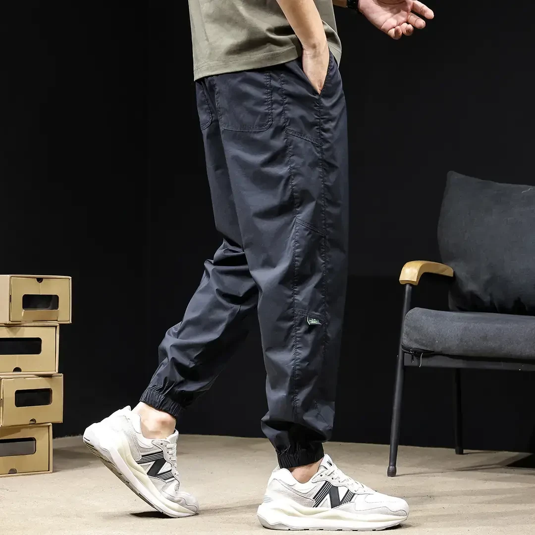 美式速干冰丝休闲裤男2025新款夏季薄款潮流百搭哈伦束脚潮牌男裤