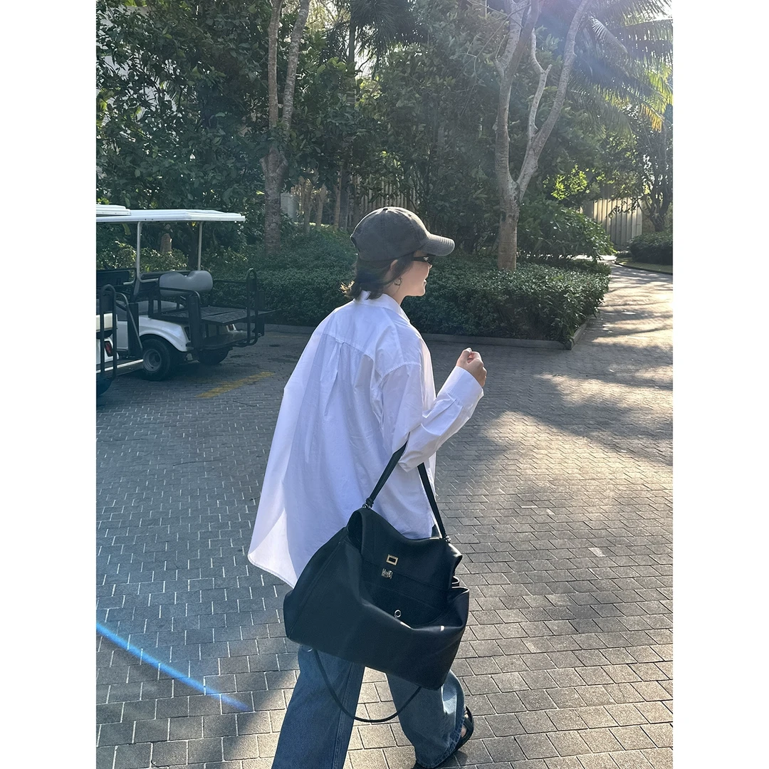 YANGLE_2025春季新款白衬衫女长袖高级感减龄洋气慵懒风叠穿衬衣