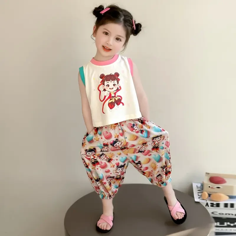 女童哪吒背心套装夏季2025新款儿童撞色时尚夏装女宝宝休闲两件套