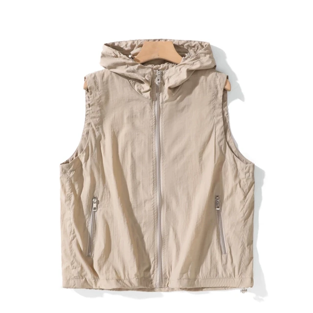 2025新款春夏季休闲马甲女宽松大码短款连帽防晒衣坎肩背心外套女