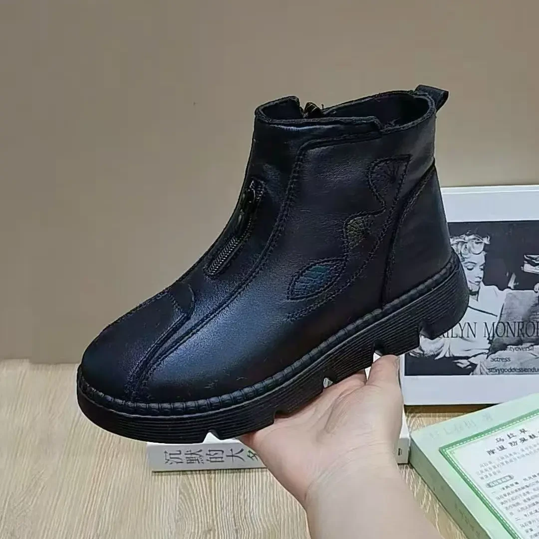 冬季新款加绒加厚保暖防滑中老年妈妈鞋老北京布鞋短靴