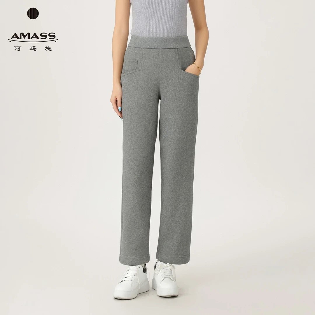AMASS/阿玛施秋冬小众设计感时尚加绒厚款高腰直筒休闲长裤510026