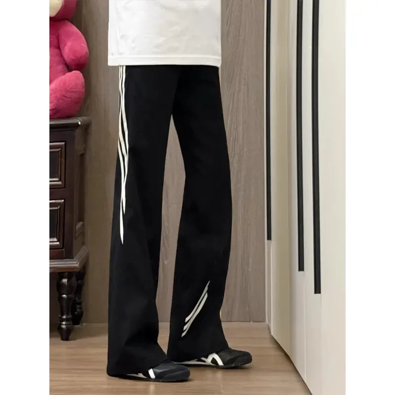 美式三条杠冰丝速干裤男秋季条纹设计感直筒运动裤修身显瘦微喇裤