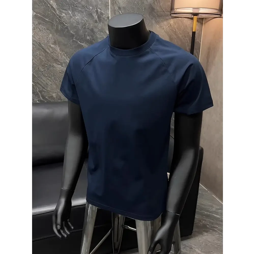 藏青色索罗娜凉感T恤男款夏季cleanfit正肩短袖美式重磅五分半袖