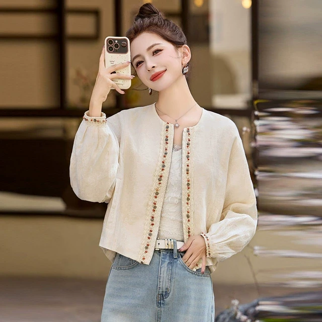 复古民族风短款外套女2025春季新款时尚提花小个子洋气新中式上衣
