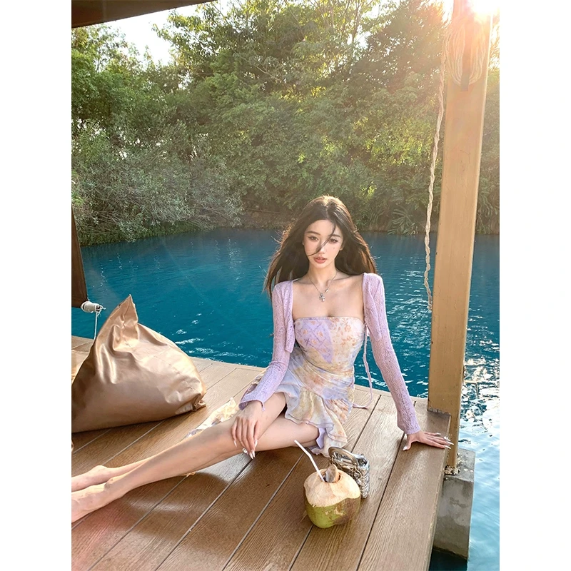 Barb Chill 纯欲吊带连衣裙女早春季新款连衣裙+绑带短款针织开衫