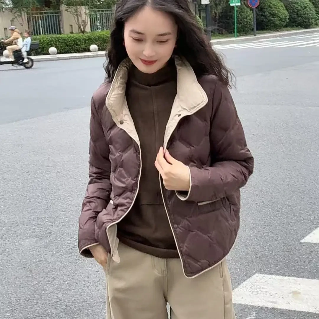 89203-潮流保暖90鸭绒女款极简风立领轻薄羽绒服秋冬