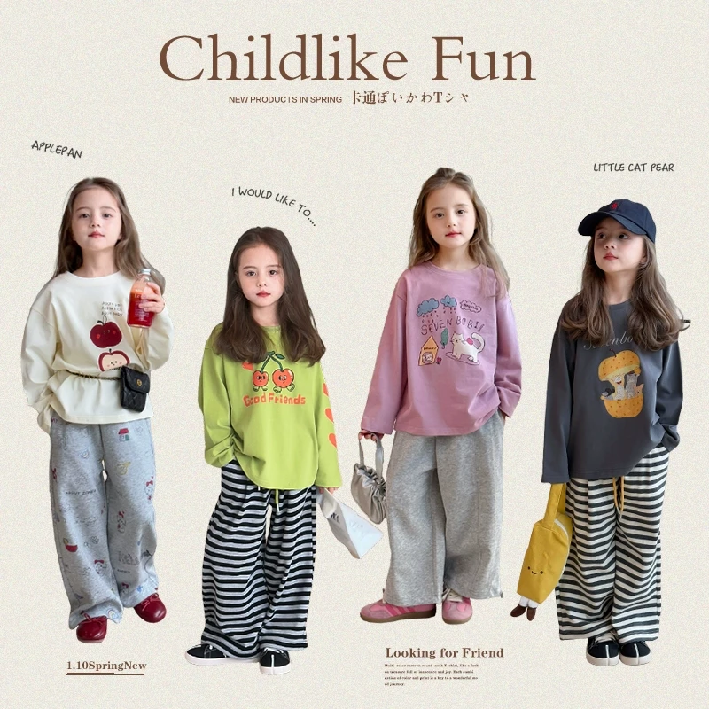 SKA2544女童韩版洋气卡通长袖T恤春装新款儿童百搭休闲上衣潮