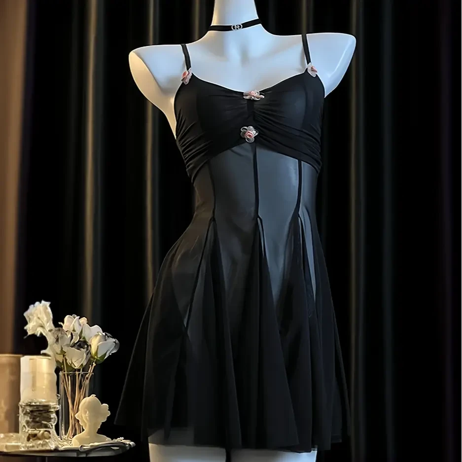 性感睡衣内衣诱惑火辣纯欲小胸显大睡裙显瘦气质轻奢夏季黑色法式