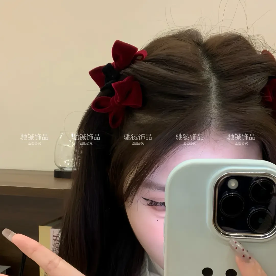 甜系公主~丝绒蝴蝶结小抓夹圣诞新年红在逃公主发饰显脸小公主头