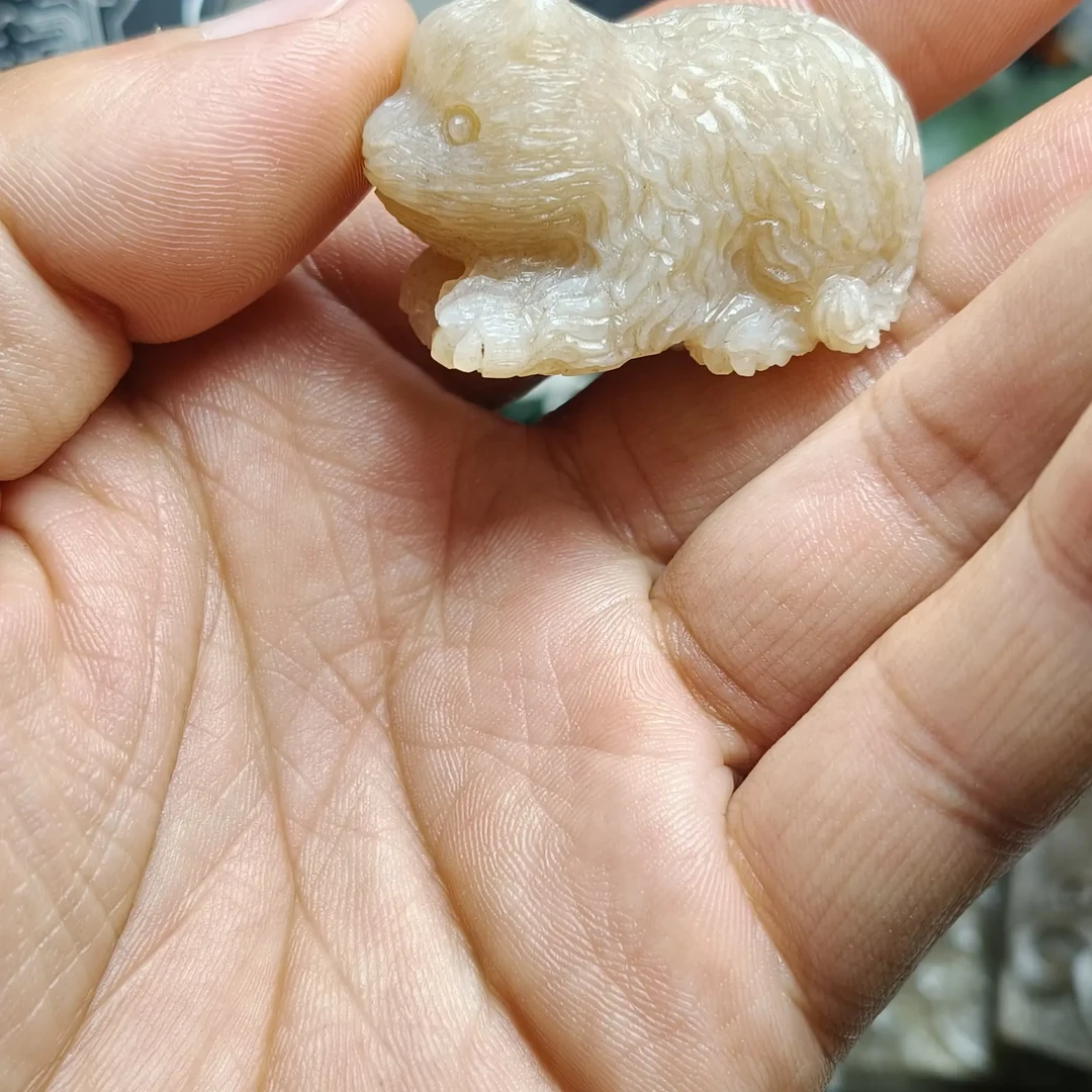 纯手工雕刻天然和田玉红糖小猫吊坠挂件长41高26.7宽21.6重34.9克