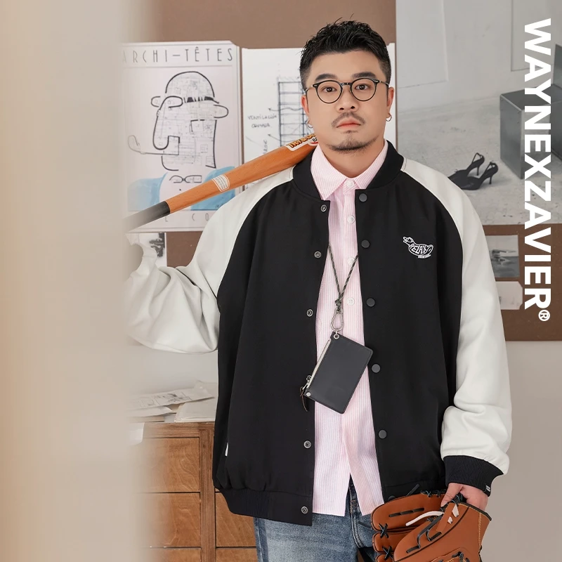 韦恩泽维尔大码美式复古球服男宽松春秋款加肥加大外套夹克9095