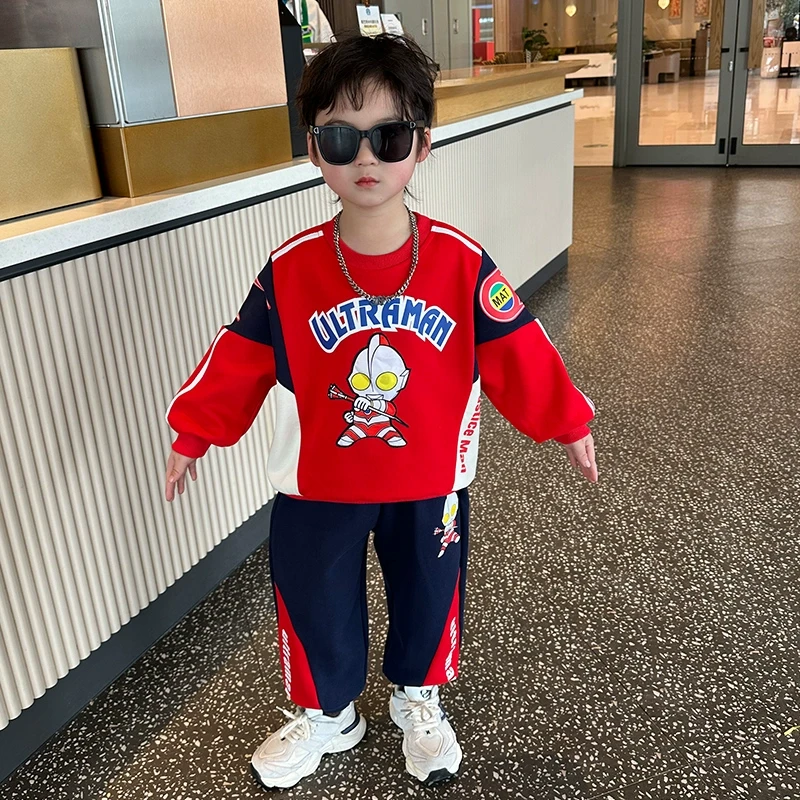 奥特曼衣服男童春装套装2025新款儿童春秋酷帅宝宝时髦卫衣两件套