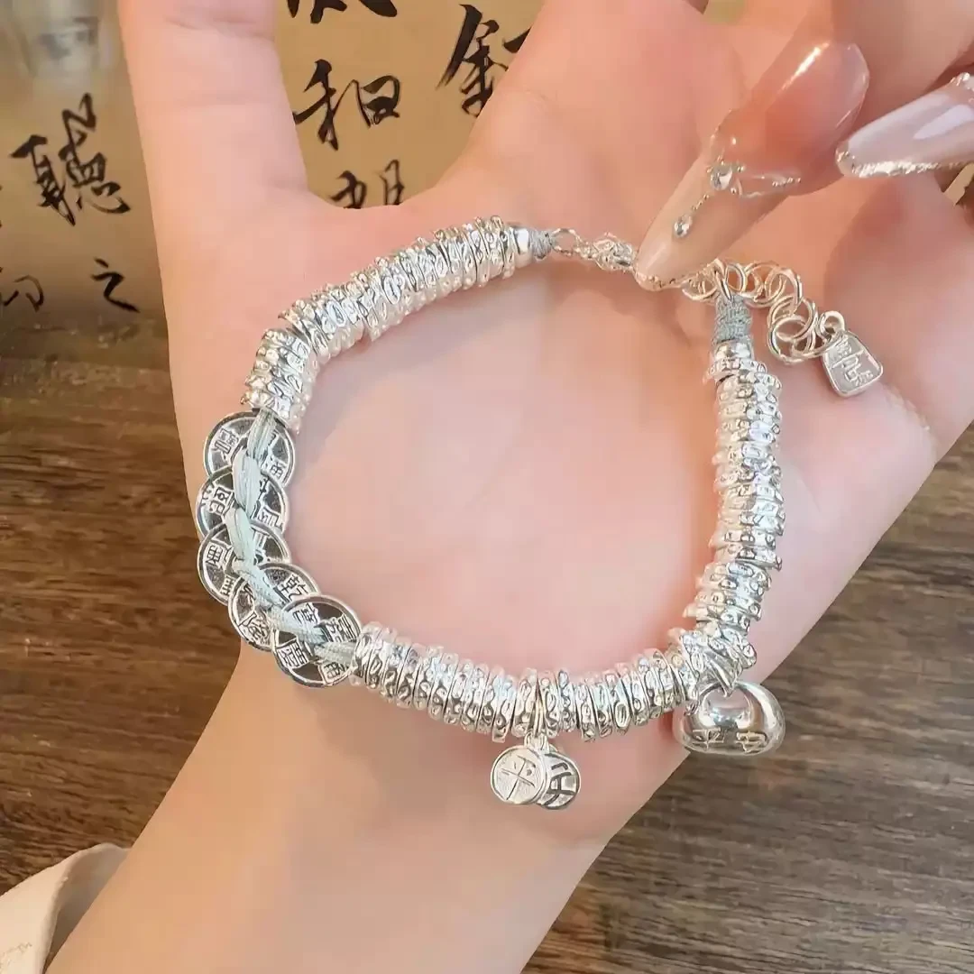 999平安五帝钱盘缠手链女款民族风情人节送女友生日礼物