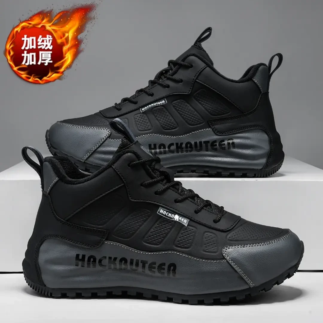 HACKBUTEER/火枪手冬季皮面高帮轻奢加棉加厚软底百搭休闲帕拉鞋
