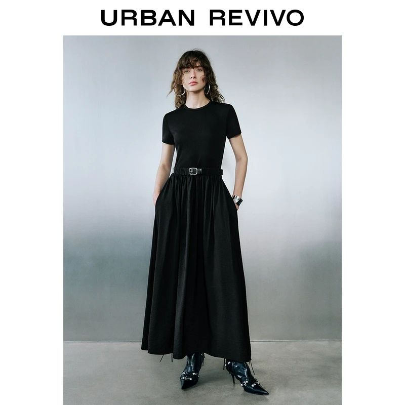 UR2025春季新款女欧若风潮流摩登腰带装饰修身连衣裙UWJ750015