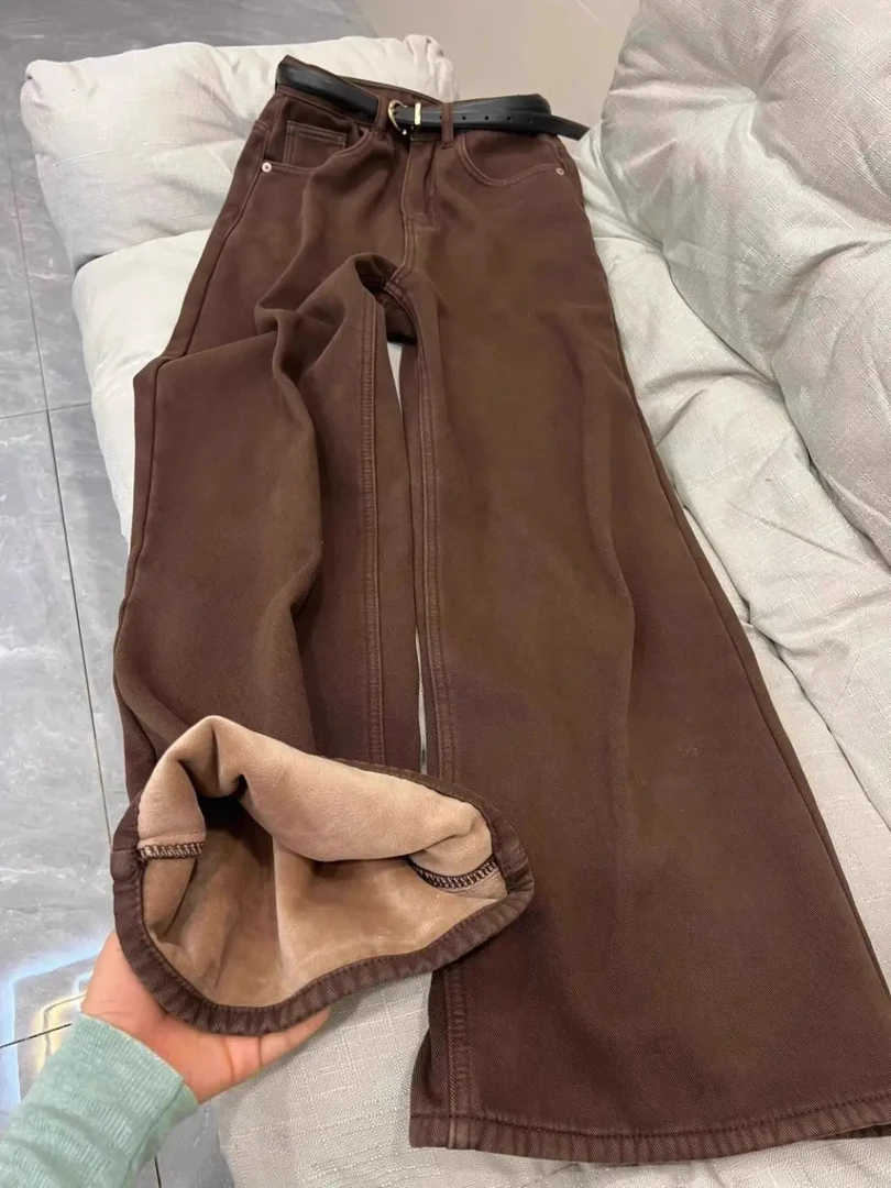 1281-1290牛仔裤女冬季高腰显瘦牛仔阔腿裤