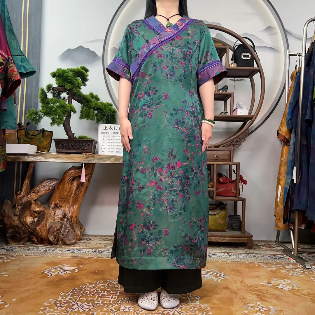 40姆米绿色喜上枝头连衣裙100桑蚕丝款