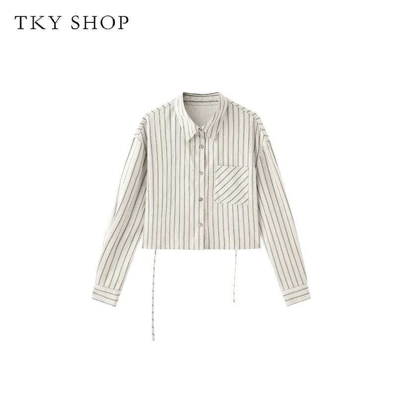 TKYSHOP港风竖条纹短款设计感衬衫女春秋百搭通勤款 10H1KA04B118