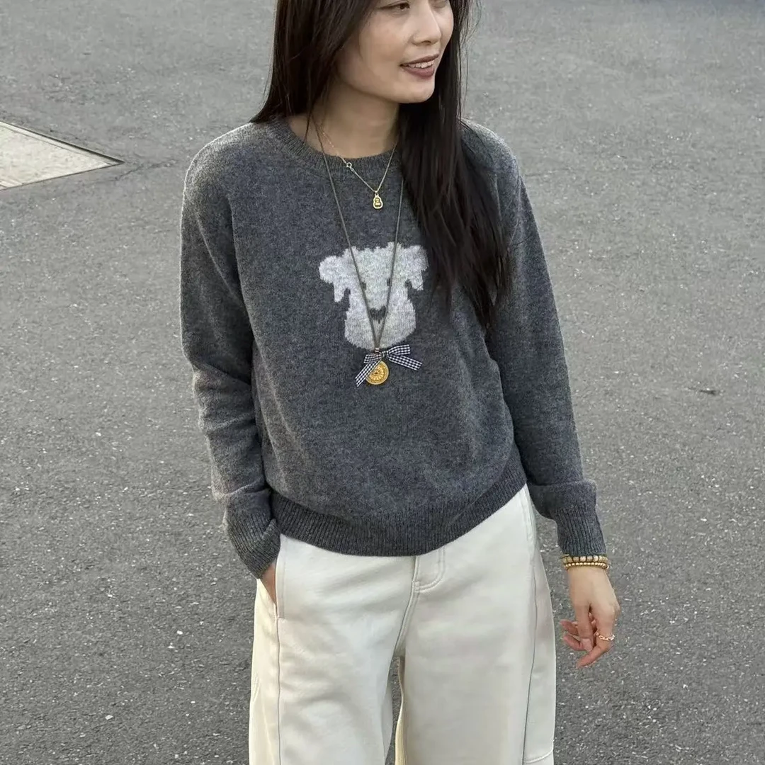 5159-针织慵懒风宽松秋冬卡通女装上衣百搭毛针织衫圆领