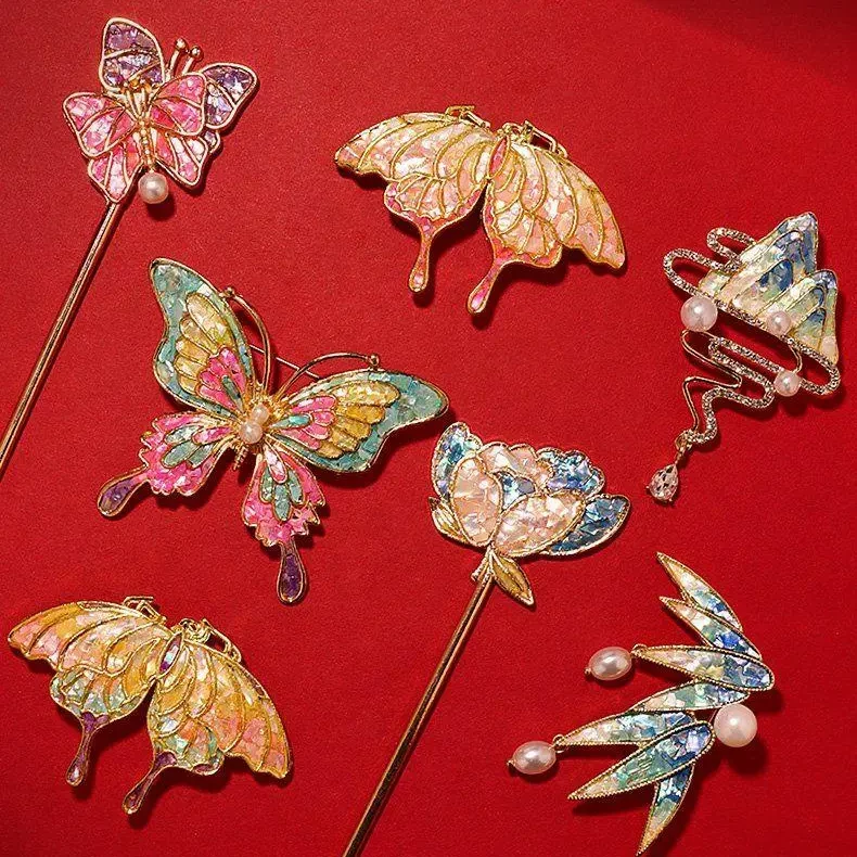 【蜡笔】非遗螺钿DIY手工蝴蝶发簪材料包鲍鱼贝壳饰品端午节礼物